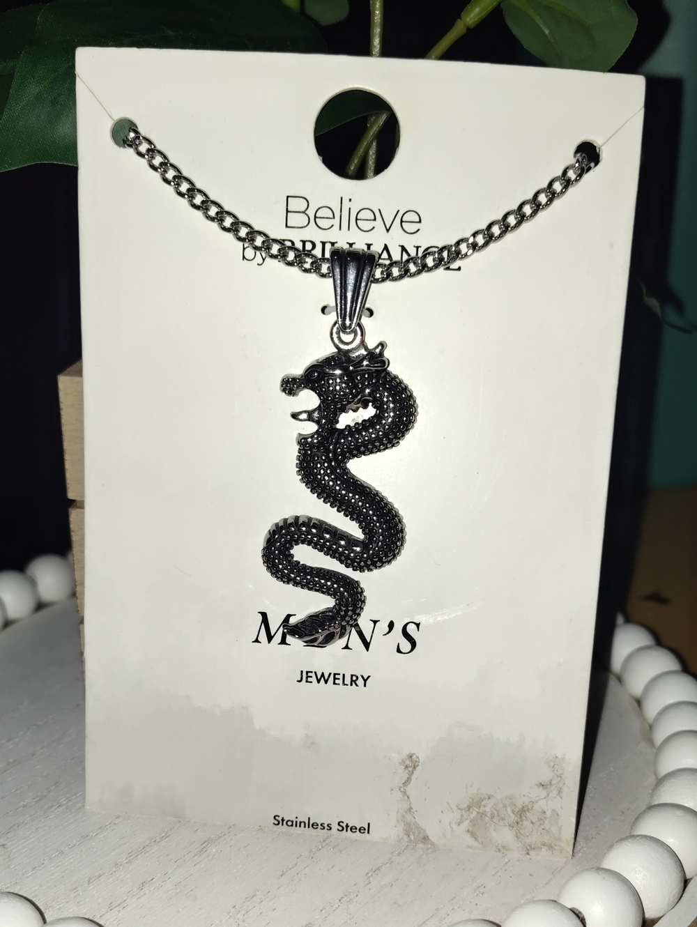 Men's Stainless Steel Black Dragon Pendant Necklace